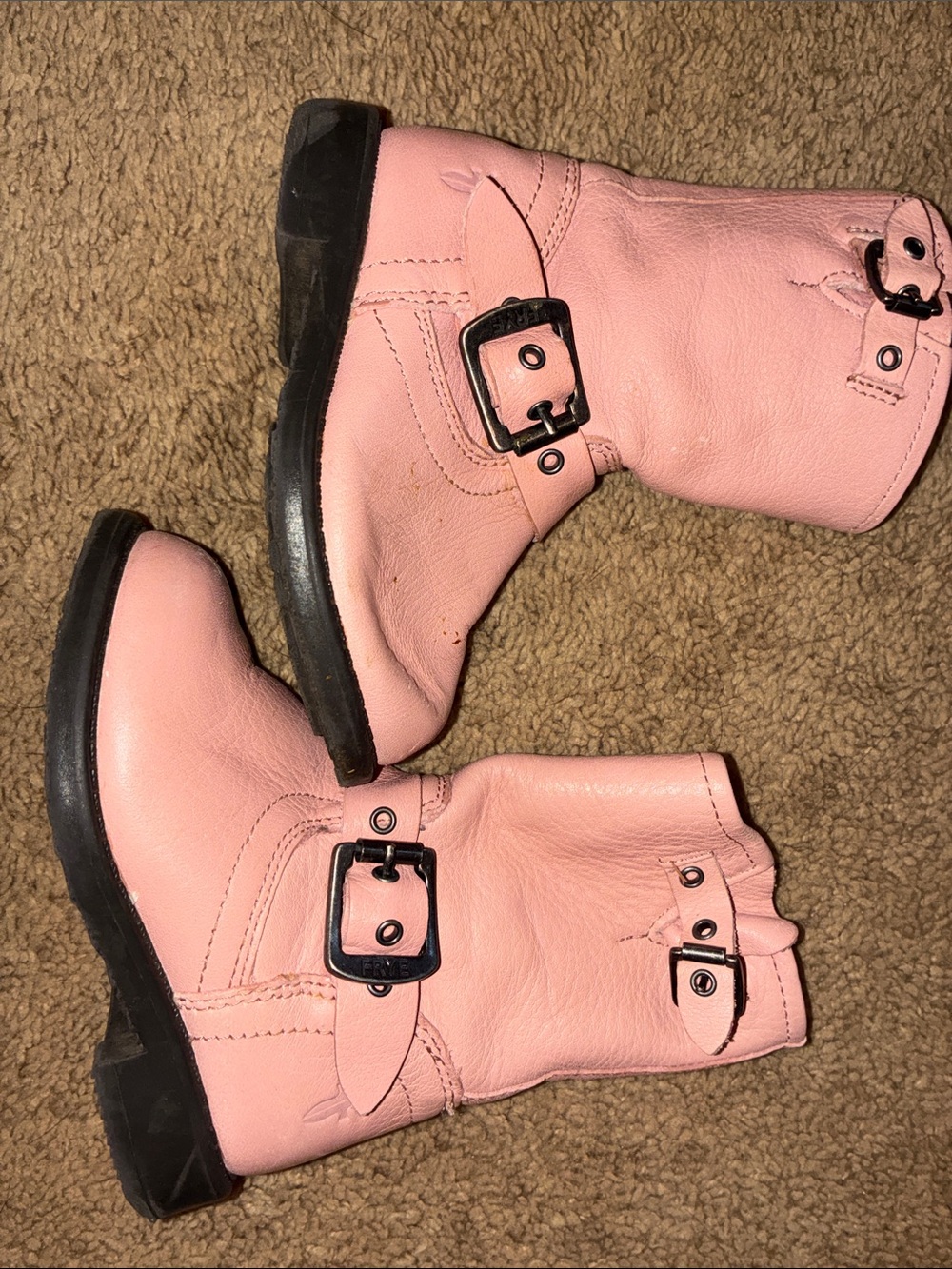 Frye Pink Leather Kids Buckle Boots